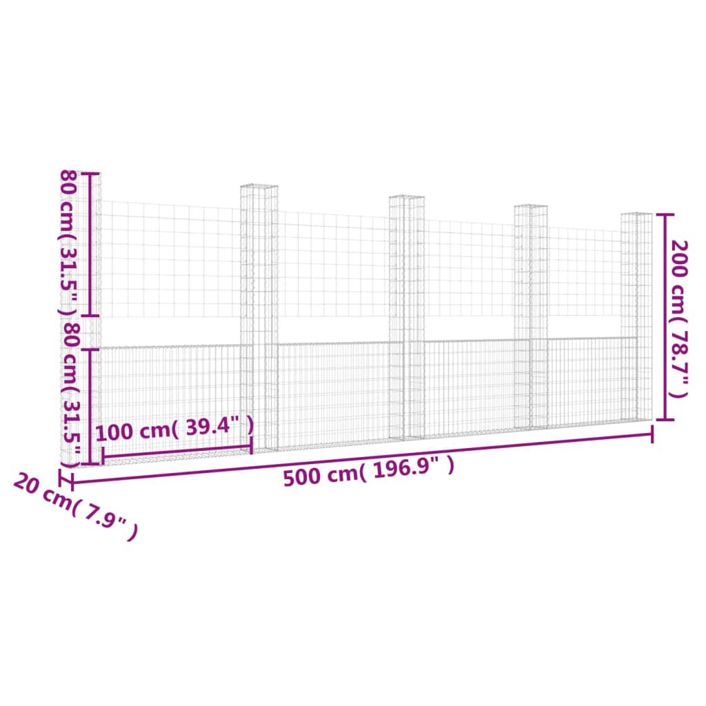 Schanskorf U-vormig met 5 palen 500x20x200 cm ijzer is nu te koop bij PeponiXL, paradijselijk wonen!