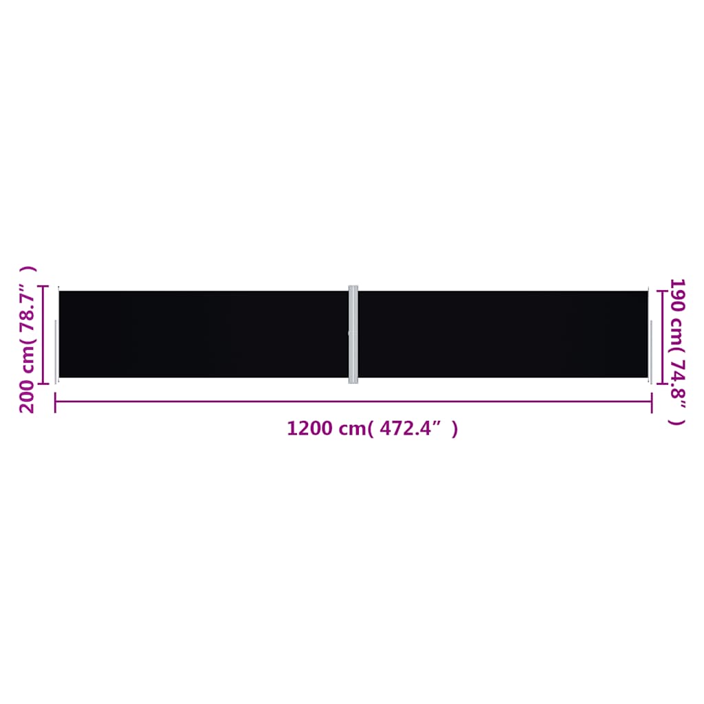 Windscherm uittrekbaar 200x1200 cm zwart is nu te koop bij PeponiXL, paradijselijk wonen!
