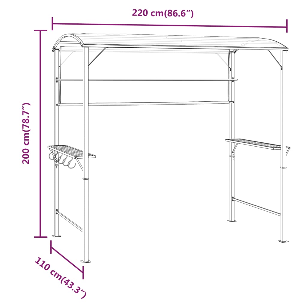 Prieel met dak 220x110x200 cm antracietkleurig is nu te koop bij PeponiXL, paradijselijk wonen!
