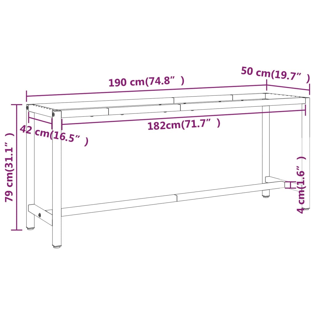 Werkbankframe 190x50x79 cm metaal matzwart en matrood is nu te koop bij PeponiXL, paradijselijk wonen!