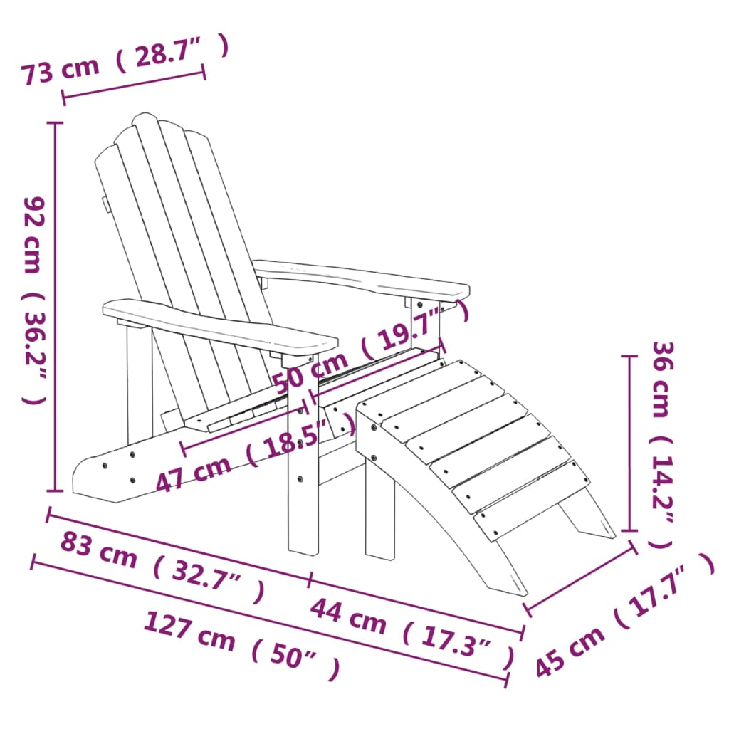 Tuinstoel Adirondack met voetenbank HDPE bruin is nu te koop bij PeponiXL, paradijselijk wonen!