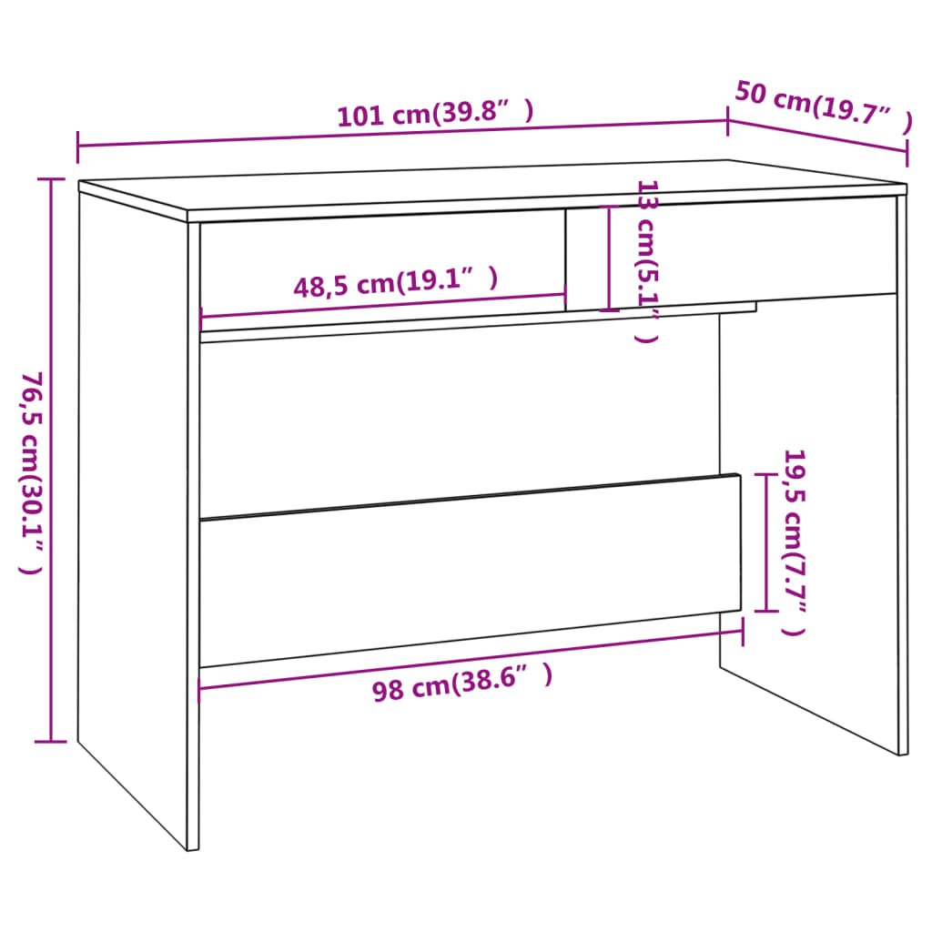Bureau 101x50x76,5 cm bewerkt hout sonoma eikenkleurig is nu te koop bij PeponiXL, paradijselijk wonen!