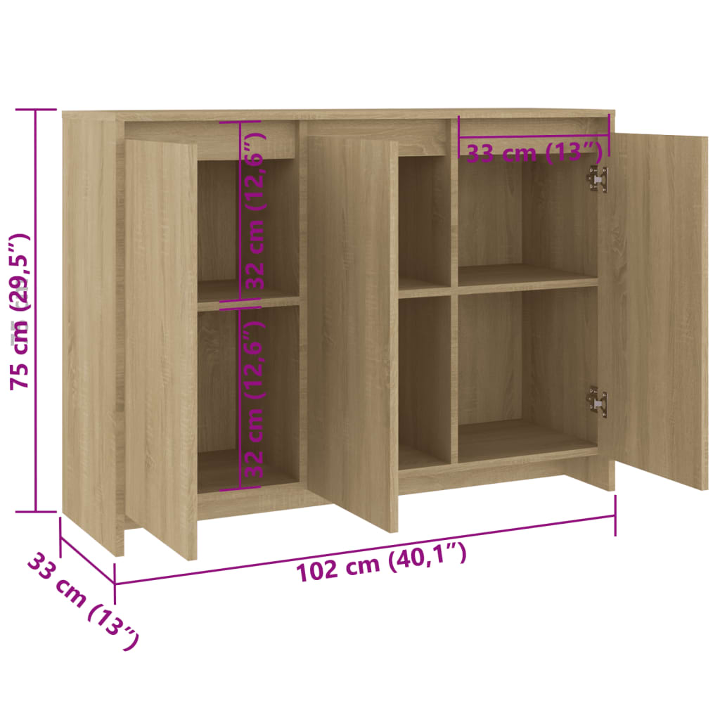 Dressoir 102x33x75 cm bewerkt hout sonoma eikenkleurig is nu te koop bij PeponiXL, paradijselijk wonen!