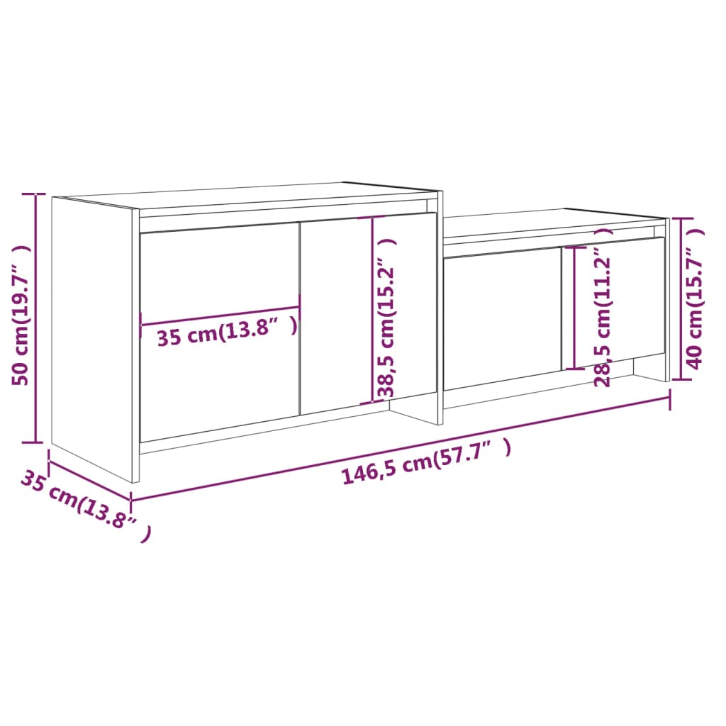 Tv-meubel 146,5x35x50 cm bewerkt hout sonoma eikenkleurig is nu te koop bij PeponiXL, paradijselijk wonen!