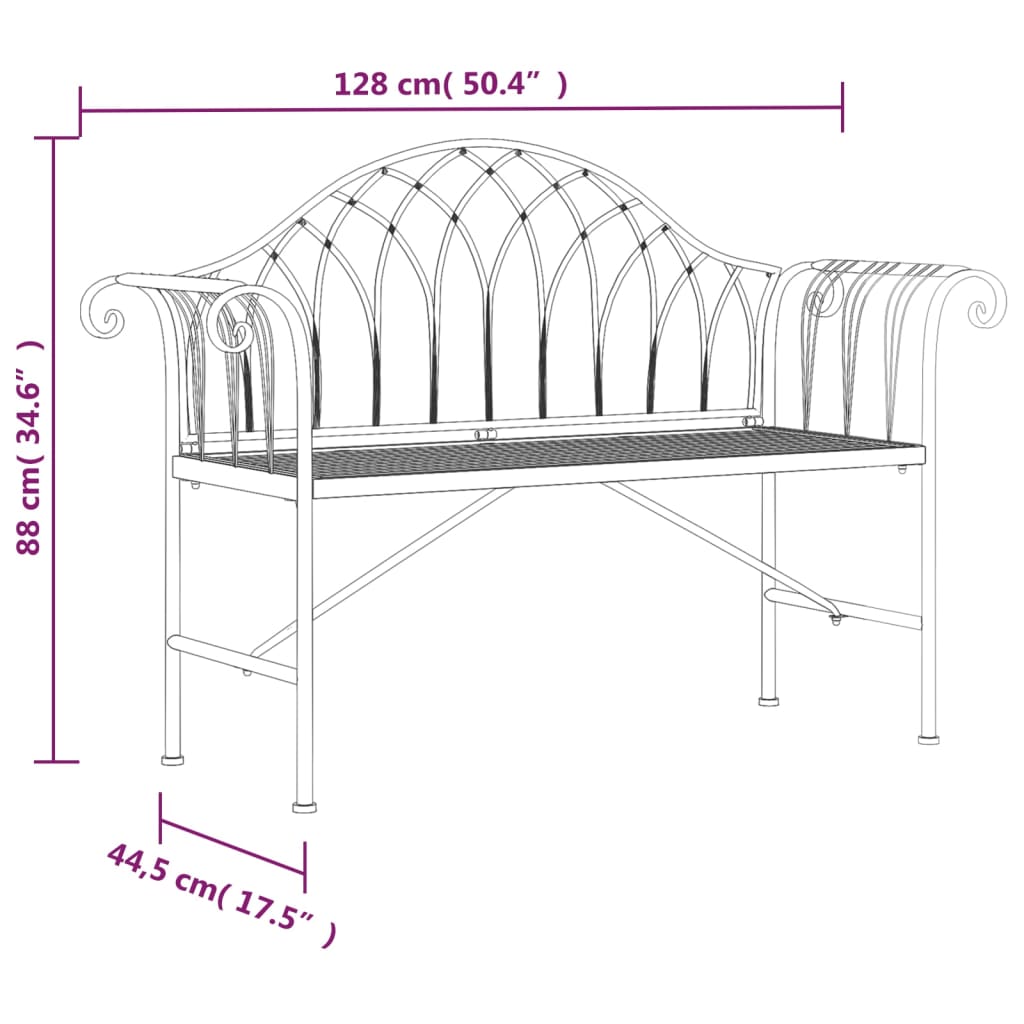 Tuinbank 2-zits 128 cm staal zwart is nu te koop bij PeponiXL, paradijselijk wonen!