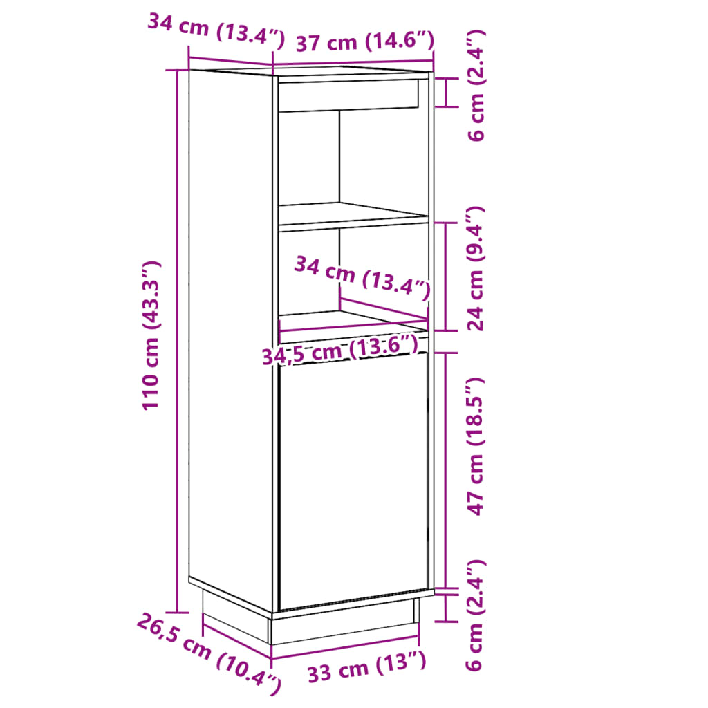 Hoge kast 37x34x110 cm massief grenenhout is nu te koop bij PeponiXL, paradijselijk wonen!