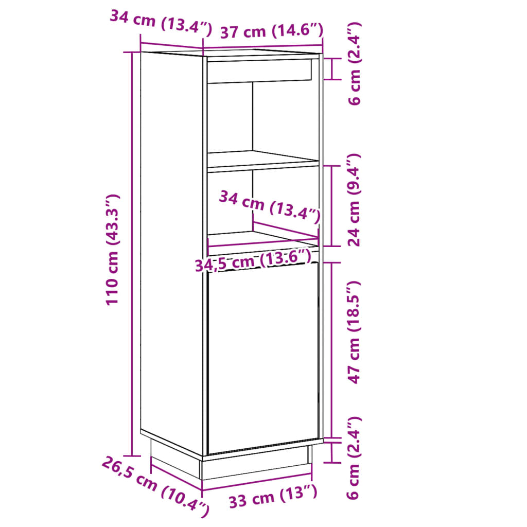 Hoge kast 37x34x110 cm massief grenenhout wit is nu te koop bij PeponiXL, paradijselijk wonen!