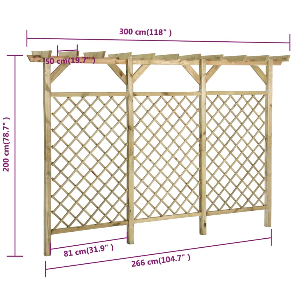 Tuinhek met latwerk en pergola 300x50x200 cm geïmpregneerd hout is nu te koop bij PeponiXL, paradijselijk wonen!