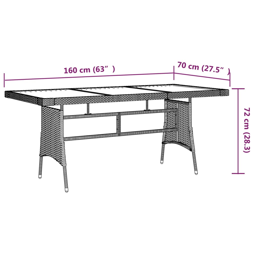 Tuintafel 160x70x72 cm poly rattan en massief acaciahout zwart is nu te koop bij PeponiXL, paradijselijk wonen!