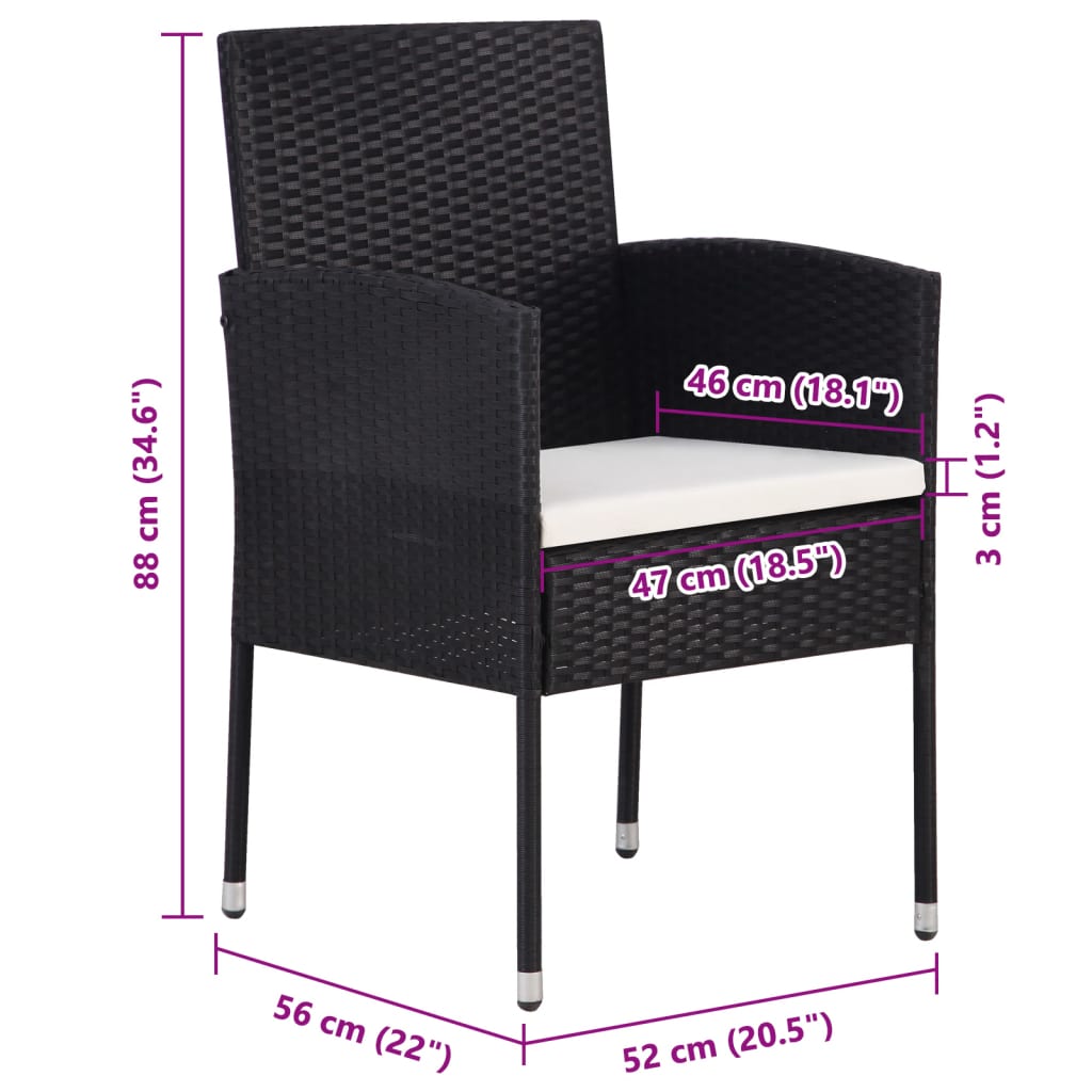 Tuinstoelen 4 st met crèmewitte kussens poly rattan zwart is nu te koop bij PeponiXL, paradijselijk wonen!