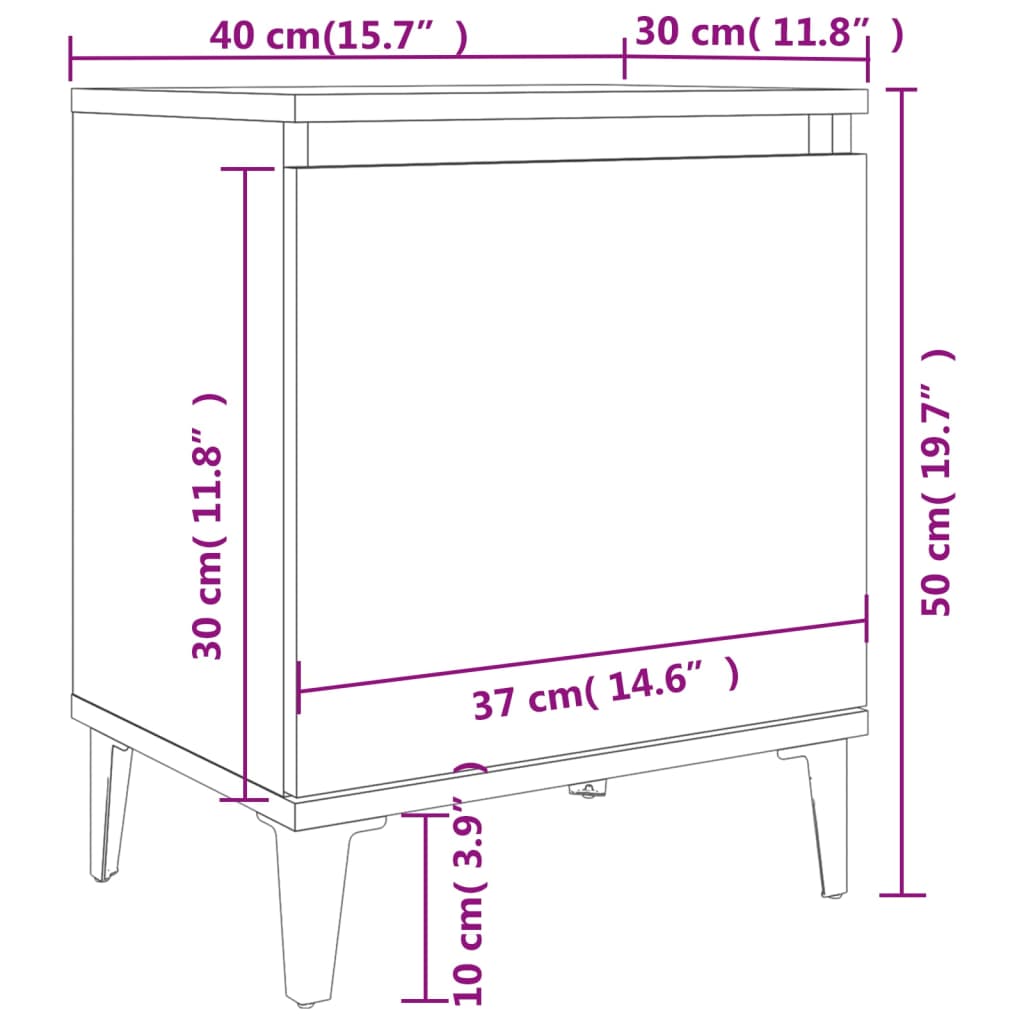 Nachtkastjes met metalen poten 40x30x50 cm gerookt eikenkleurig is nu te koop bij PeponiXL, paradijselijk wonen!