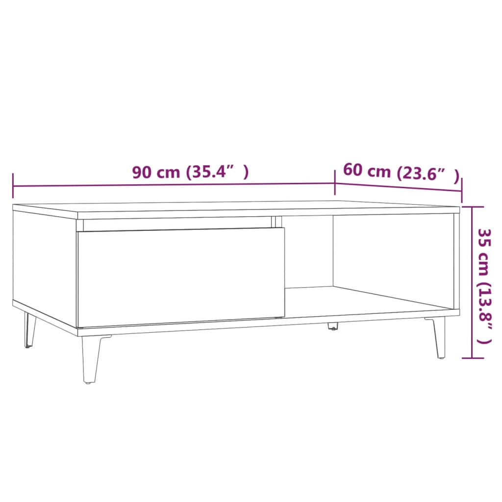 Salontafel 90x60x35 cm bewerkt hout grijs sonoma eikenkleurig is nu te koop bij PeponiXL, paradijselijk wonen!