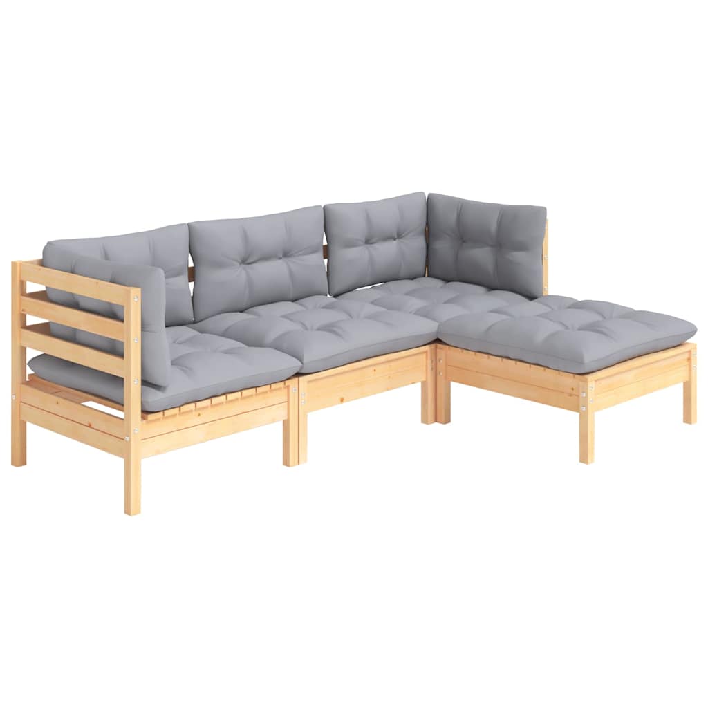 4-delige Loungeset met grijze kussens grenenhout is nu te koop bij PeponiXL, paradijselijk wonen!