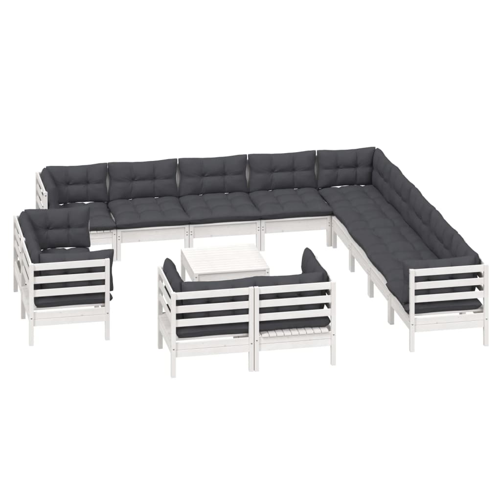 14-delige Loungeset met kussens massief grenenhout wit is nu te koop bij PeponiXL, paradijselijk wonen!