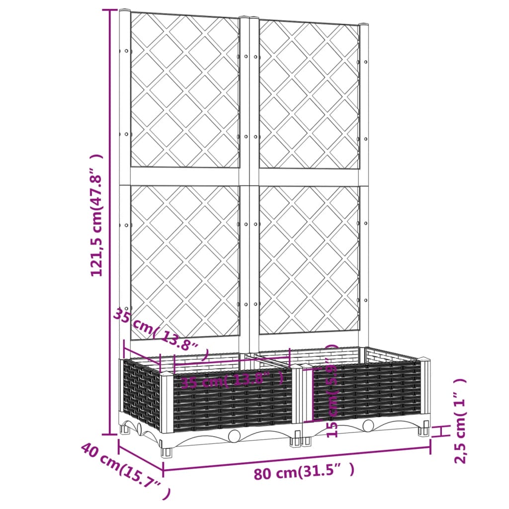 Plantenbak met latwerk 80x40x121,5 cm polypropeen bruin is nu te koop bij PeponiXL, paradijselijk wonen!