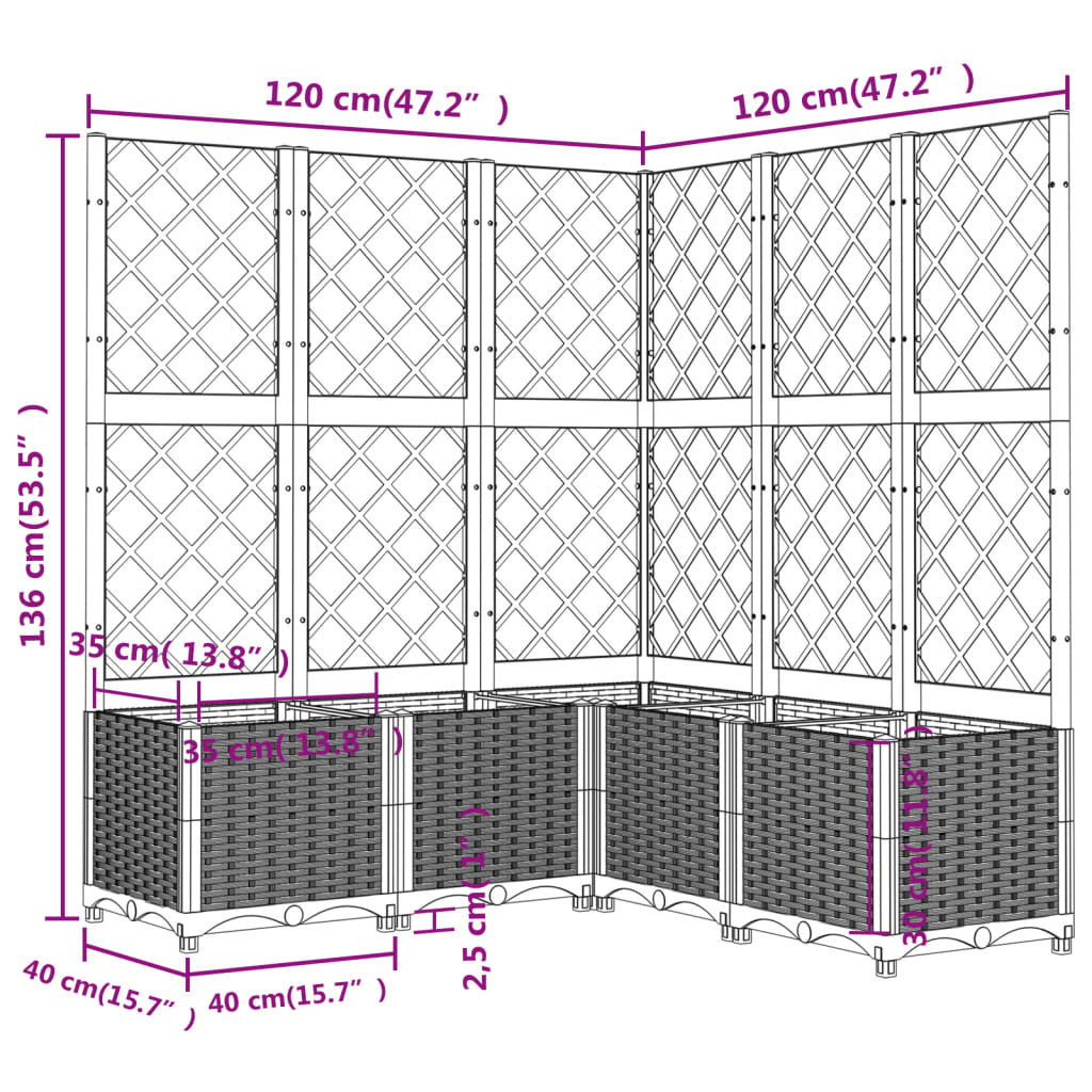 Plantenbak met latwerk 120x120x136 cm polypropeen zwart is nu te koop bij PeponiXL, paradijselijk wonen!