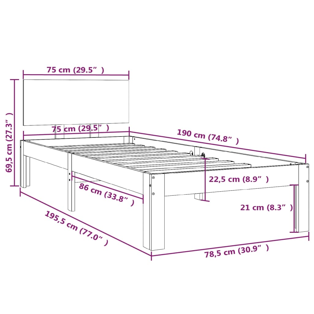 Bedframe massief hout zwart 75x190 cm is nu te koop bij PeponiXL, paradijselijk wonen!