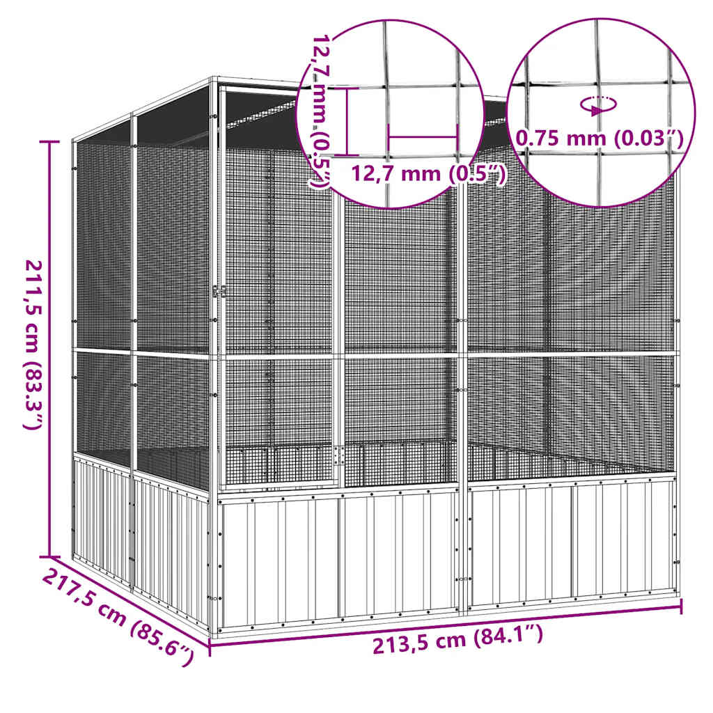 Vogelkooi 213,5x217,5x211,5 cm gegalvaniseerd staal grijs is nu te koop bij PeponiXL, paradijselijk wonen!