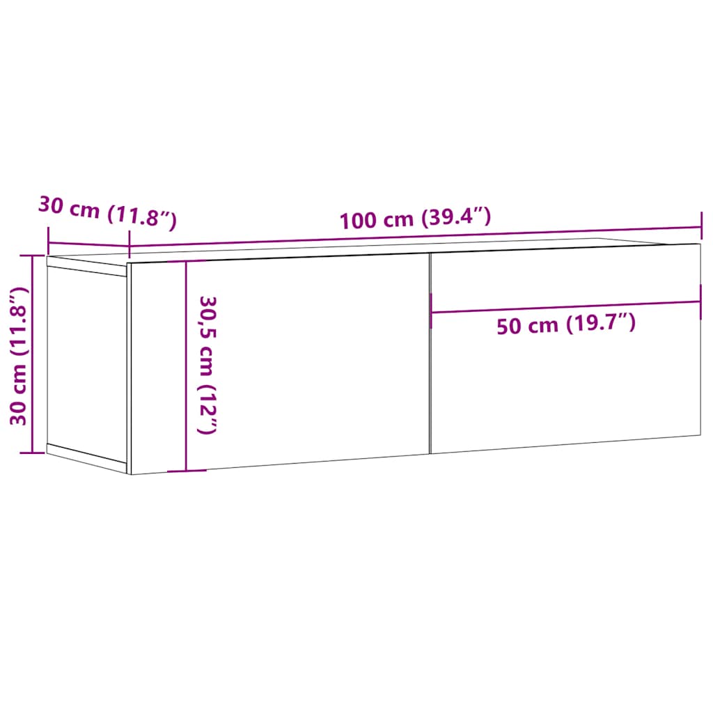 Tv-wandmeubel 100x30x30 cm bewerkt hout gerookt eikenkleurig is nu te koop bij PeponiXL, paradijselijk wonen!