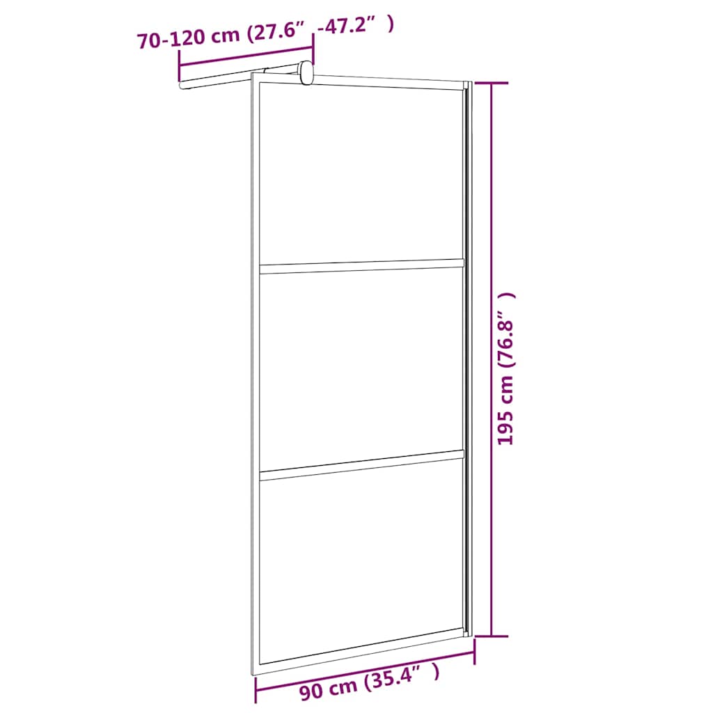 Inloopdouchewand 90x195 cm mat ESG-glas zwart is nu te koop bij PeponiXL, paradijselijk wonen!