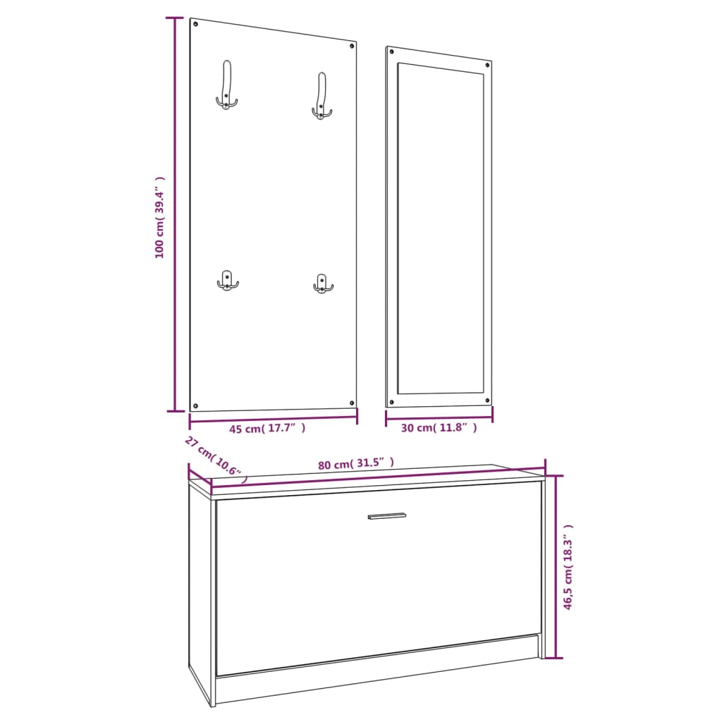 Schoenenkastset 3-in-1 bewerkt hout bruineiken is nu te koop bij PeponiXL, paradijselijk wonen!