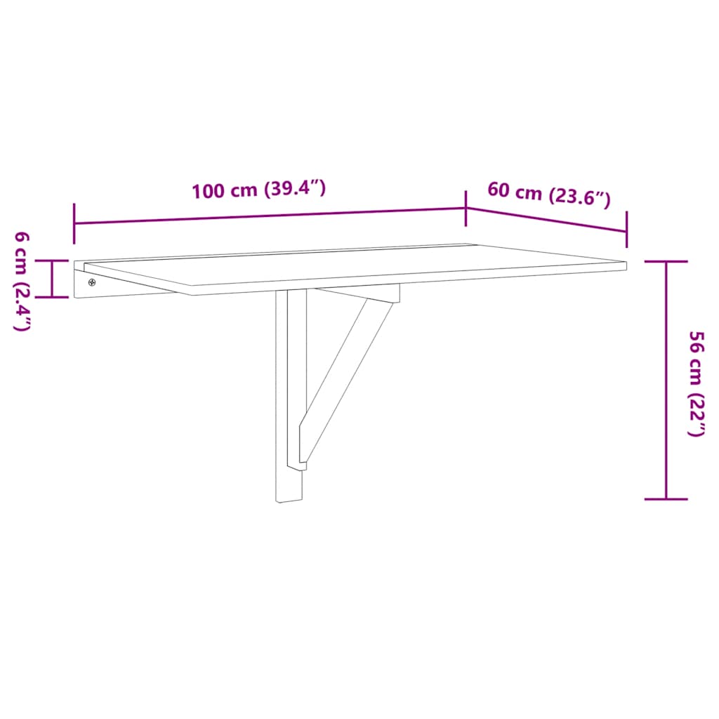 Wandtafel inklapbaar 100x60x56 cm bewerkt hout gerookt eiken is nu te koop bij PeponiXL, paradijselijk wonen!