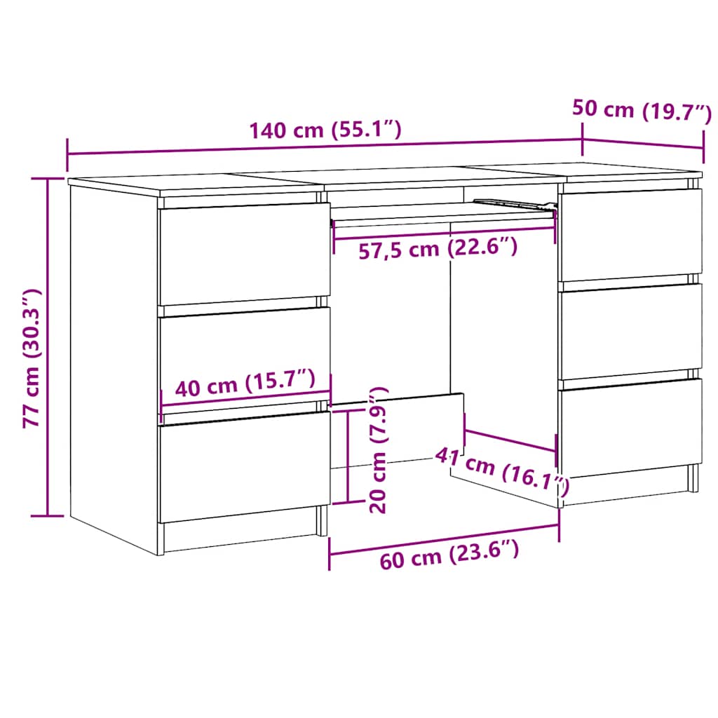 Bureau 140x50x77 cm bewerkt hout grijs sonoma eikenkleurig is nu te koop bij PeponiXL, paradijselijk wonen!