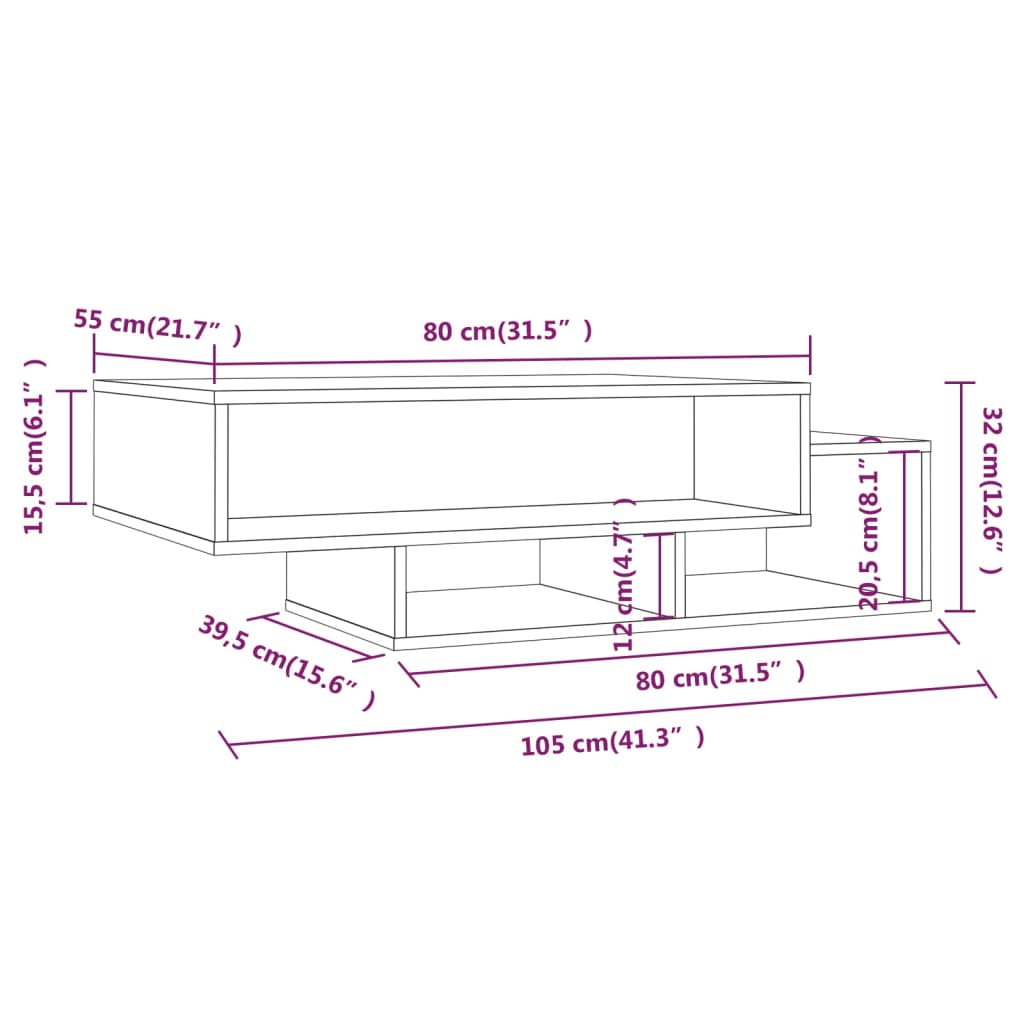 Salontafel 105x55x32 cm bewerkt hout grijs sonoma eikenkleurig is nu te koop bij PeponiXL, paradijselijk wonen!