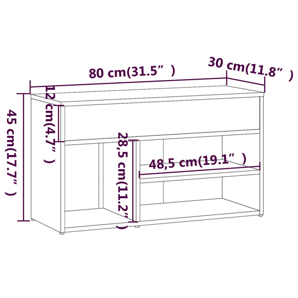 Schoenenbank 80x30x45 cm bewerkt hout bruin eikenkleur