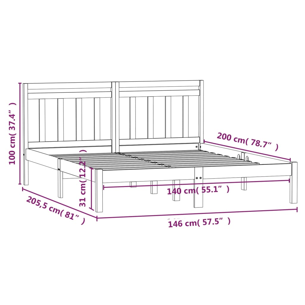 Bedframe massief grenenhout wit 140x200 cm