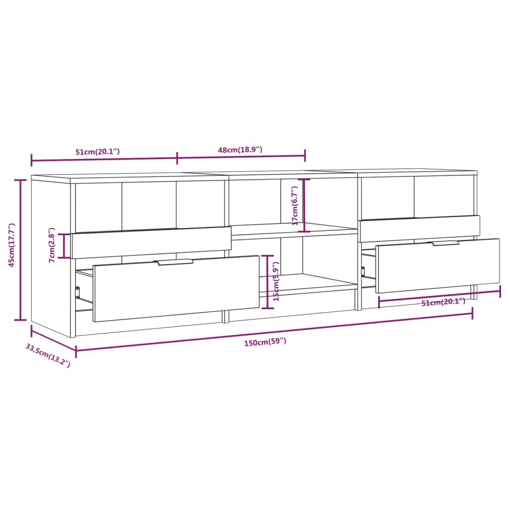 Tv-meubel 150x33,5x45 cm bewerkt hout sonoma eikenkleurig is nu te koop bij PeponiXL, paradijselijk wonen!