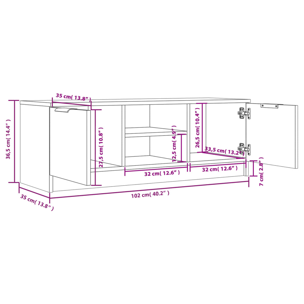 Tv-meubel 102x35x36,5 cm bewerkt hout sonoma eikenkleurig is nu te koop bij PeponiXL, paradijselijk wonen!