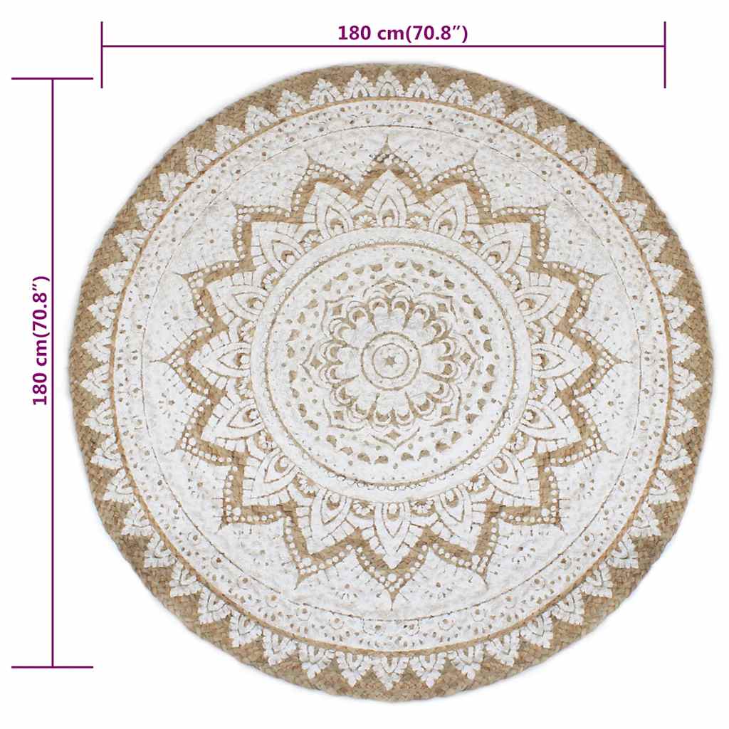 Tapijt met print rond 180 cm gevlochten jute is nu te koop bij PeponiXL, paradijselijk wonen!