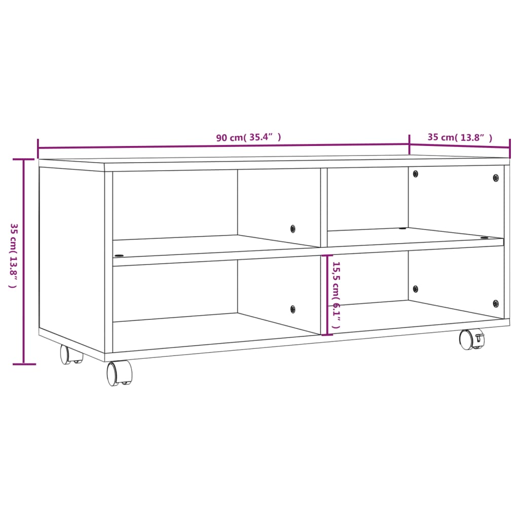 Tv-meubel met wieltjes 90x35x35 cm bewerkt hout gerookt eiken is nu te koop bij PeponiXL, paradijselijk wonen!