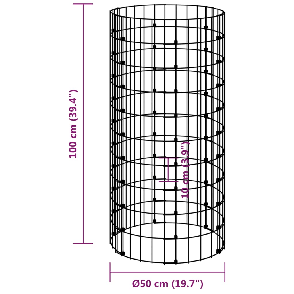 Gabion paal rond Ø50x100 cm gegalvaniseerd staal is nu te koop bij PeponiXL, paradijselijk wonen!
