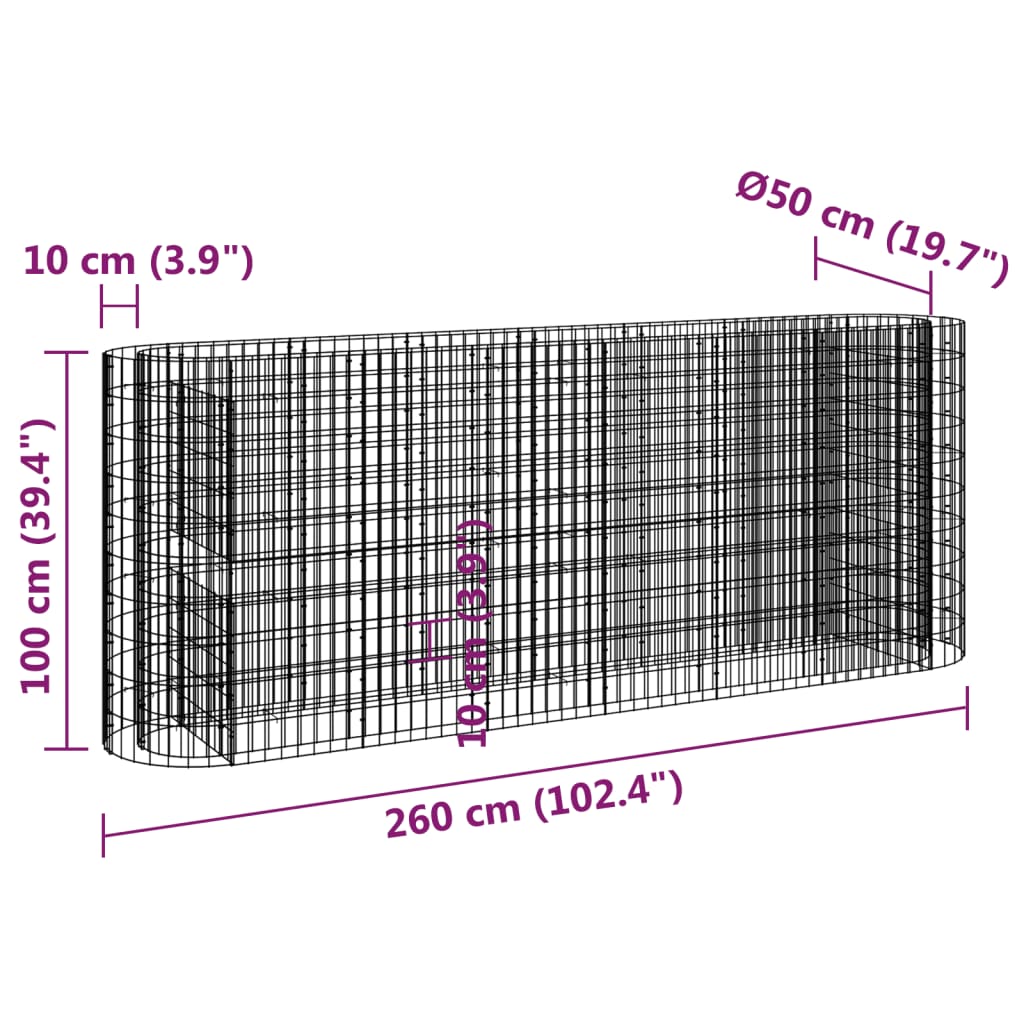 Gabion plantenbak verhoogd 260x50x100 cm gegalvaniseerd ijzer is nu te koop bij PeponiXL, paradijselijk wonen!