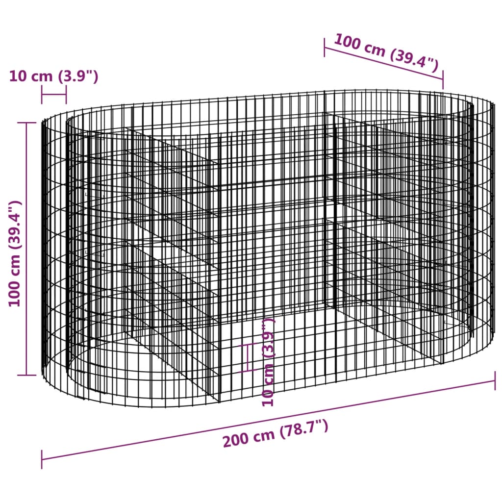 Gabion plantenbak verhoogd 200x100x100 cm gegalvaniseerd ijzer is nu te koop bij PeponiXL, paradijselijk wonen!