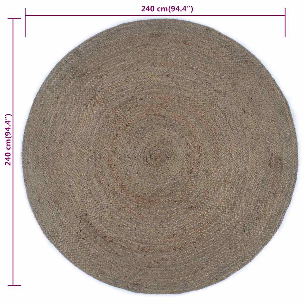 Vloerkleed handgemaakt rond 240 cm jute grijs is nu te koop bij PeponiXL, paradijselijk wonen!