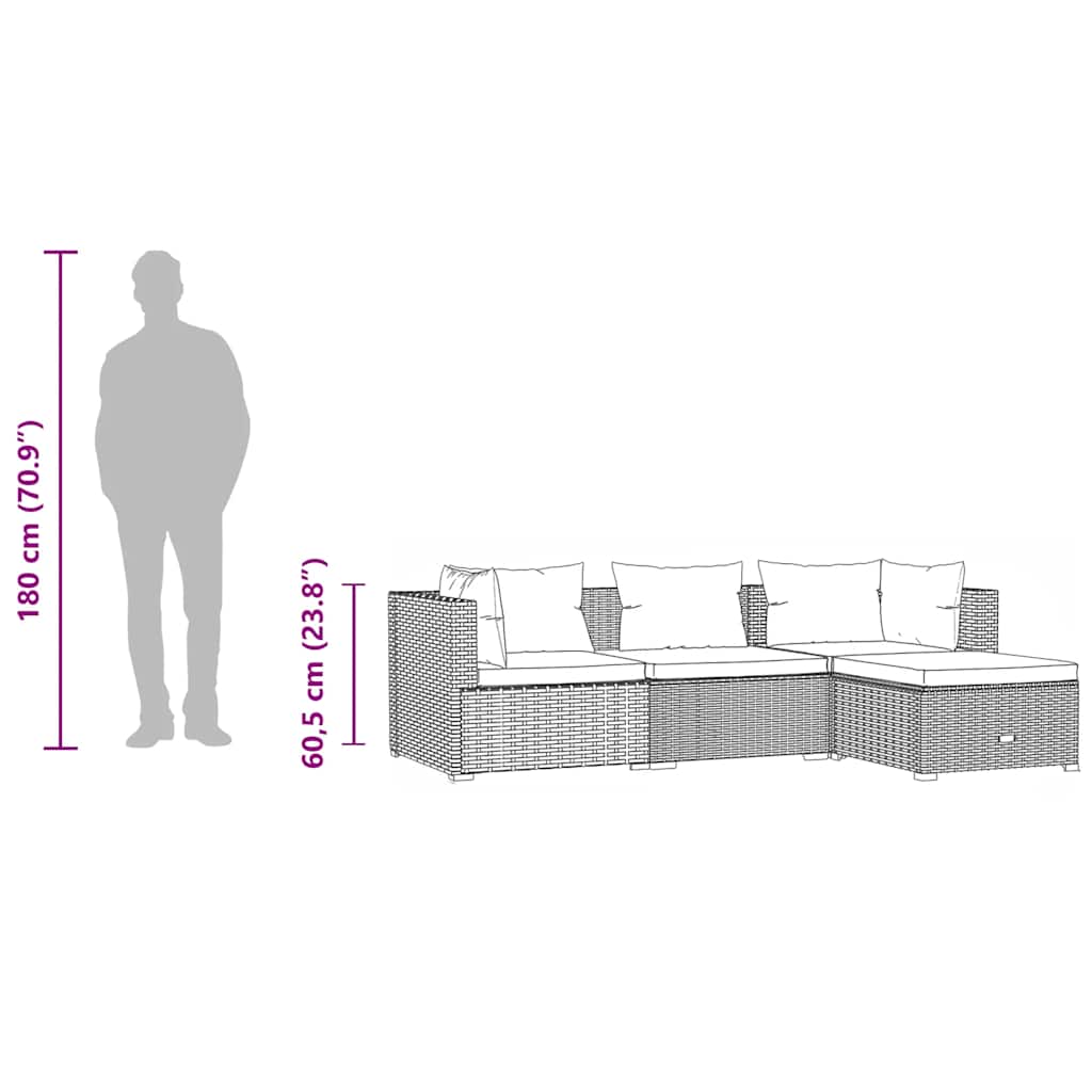 4-delige Loungeset met kussens poly rattan zwart is nu te koop bij PeponiXL, paradijselijk wonen!