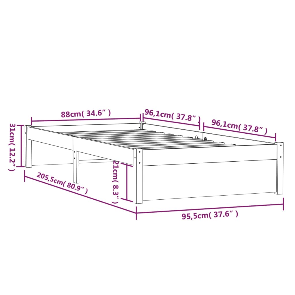 Bedframe massief hout 90x200 cm is nu te koop bij PeponiXL, paradijselijk wonen!