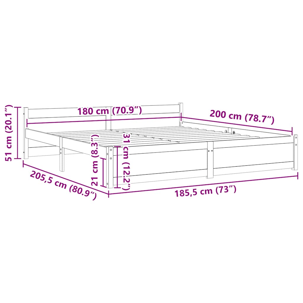 Bedframe massief hout honingbruin 180x200 cm