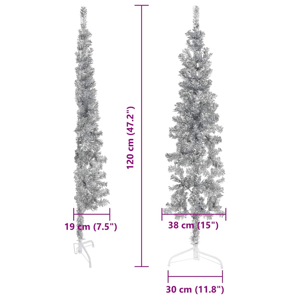 Kunstkerstboom half met standaard smal 120 cm zilverkleurig is nu te koop bij PeponiXL, paradijselijk wonen!