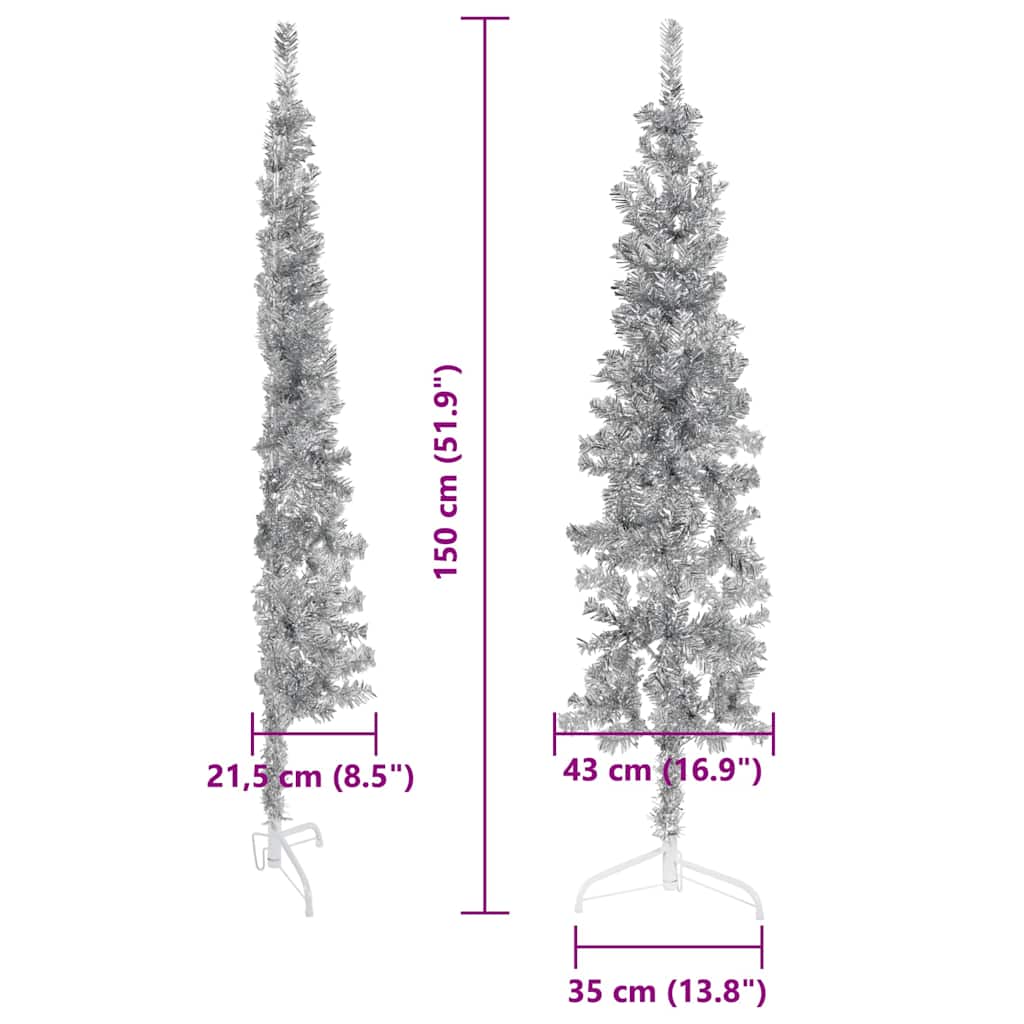 Kunstkerstboom half met standaard smal 150 cm zilverkleurig is nu te koop bij PeponiXL, paradijselijk wonen!