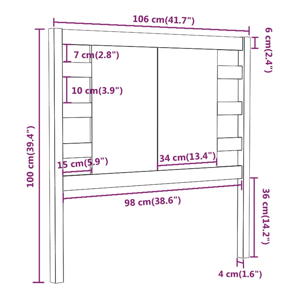 Hoofdbord 106x4x100 cm massief grenenhout zwart is nu te koop bij PeponiXL, paradijselijk wonen!