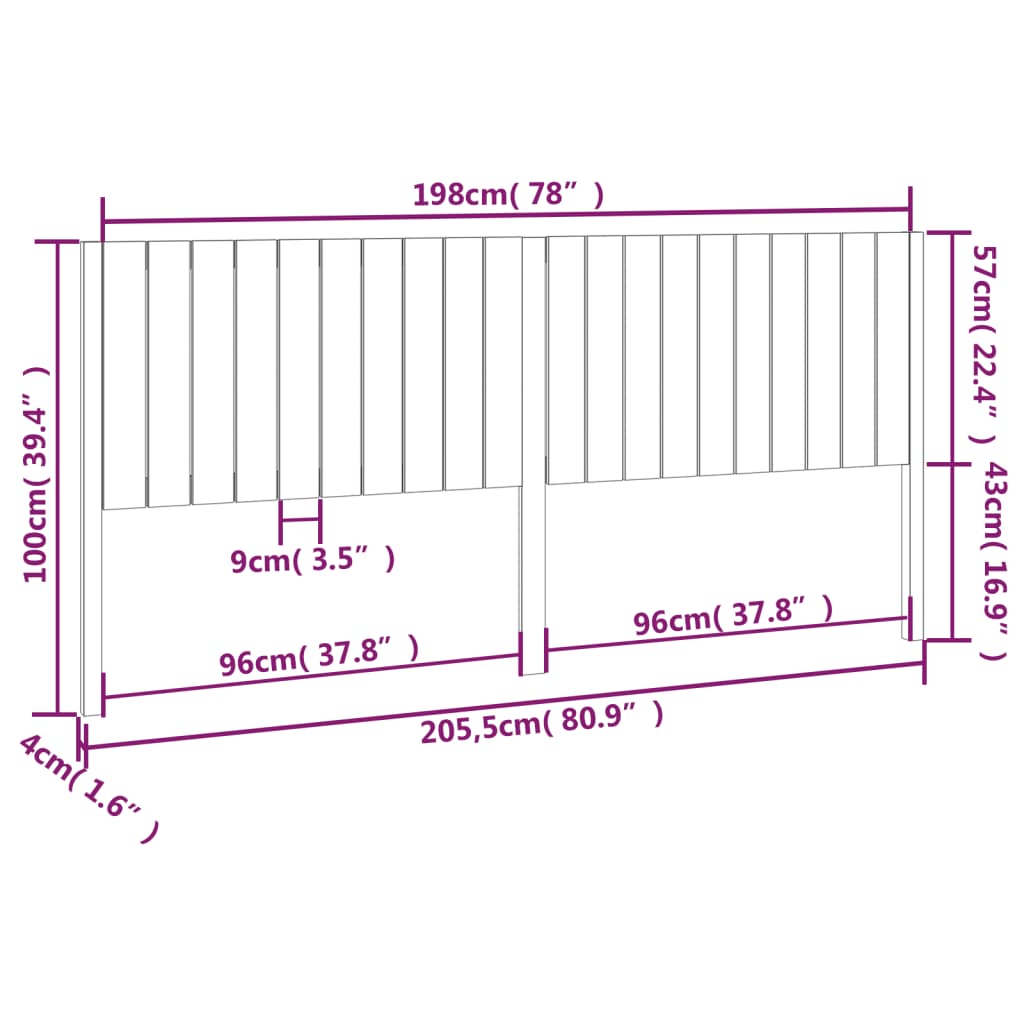 Hoofdbord 205,5x4x100 cm massief grenenhout is nu te koop bij PeponiXL, paradijselijk wonen!