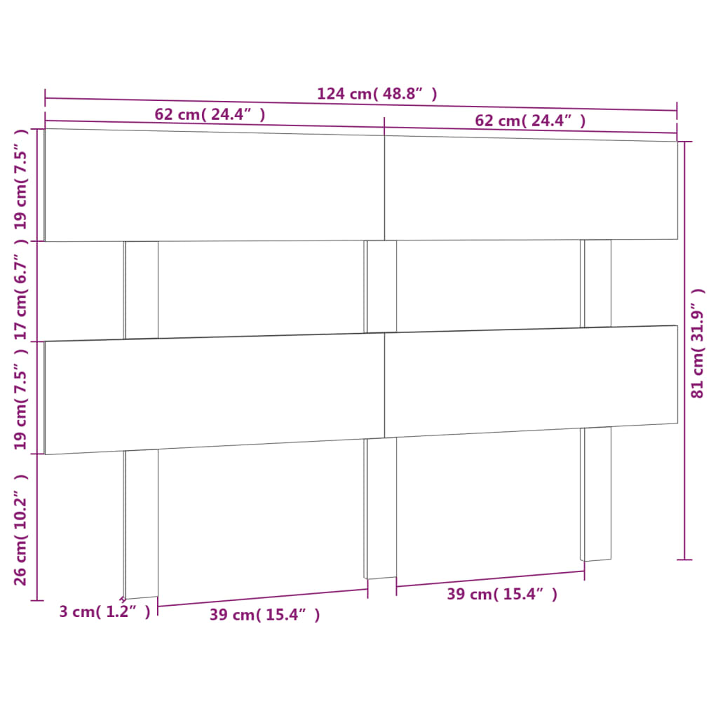 Hoofdbord 124x3x81 cm massief grenenhout grijs is nu te koop bij PeponiXL, paradijselijk wonen!