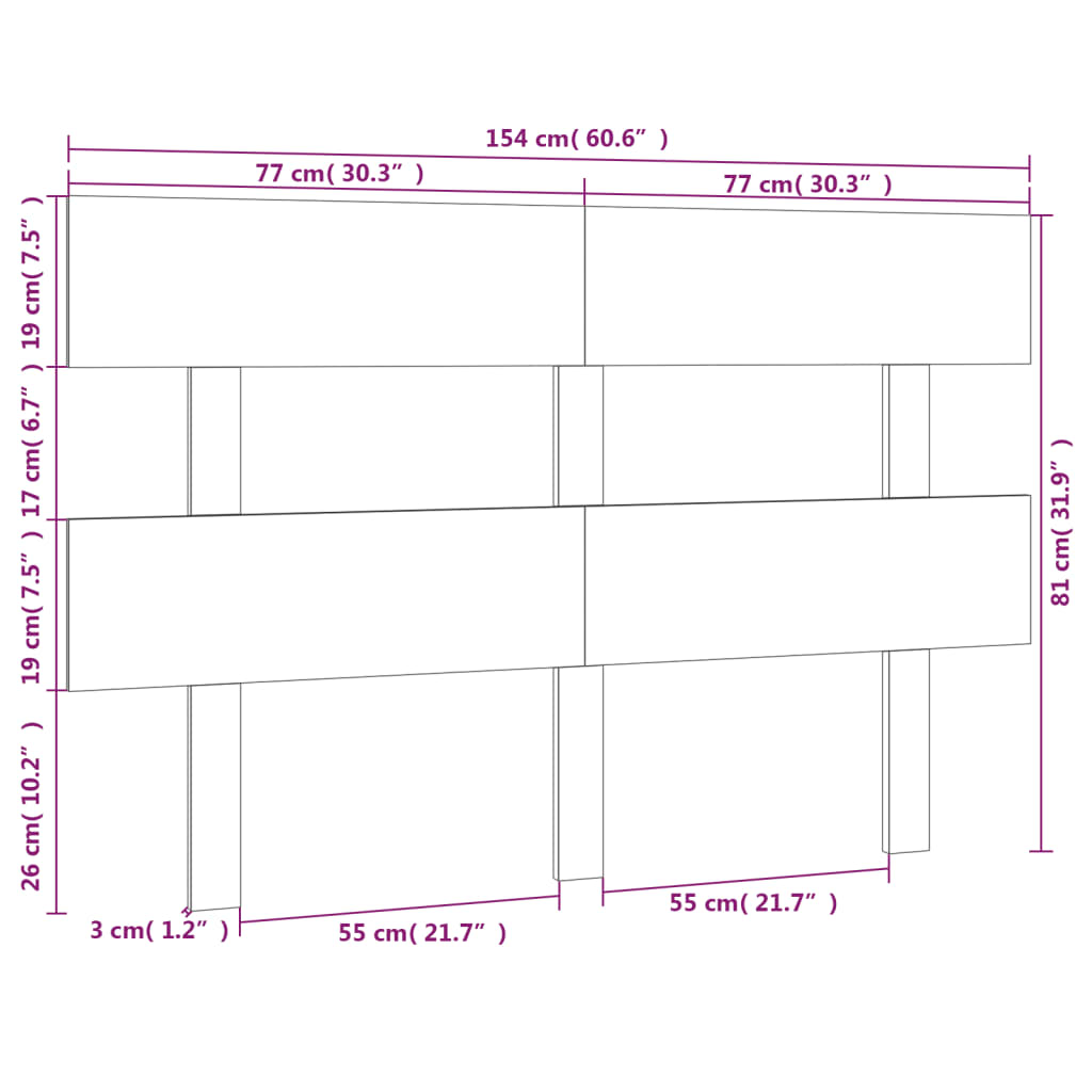 Hoofdbord 154x3x81 cm massief grenenhout grijs is nu te koop bij PeponiXL, paradijselijk wonen!