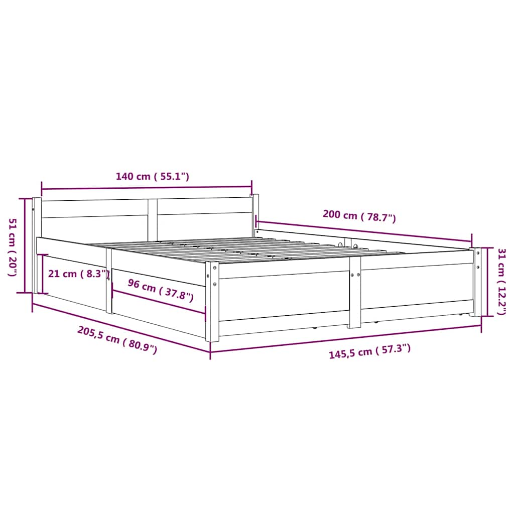 Bedframe met lades 140x200 cm is nu te koop bij PeponiXL, paradijselijk wonen!