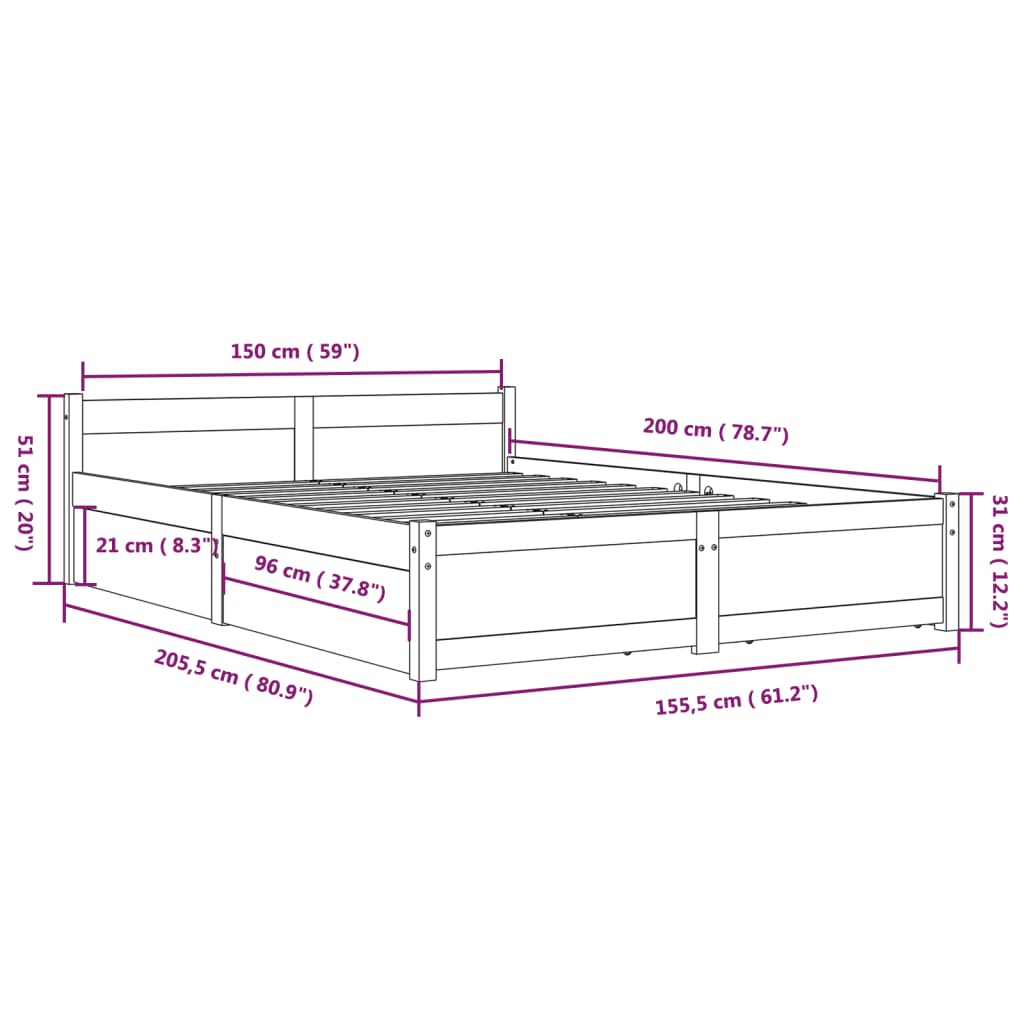 Bedframe met lades 150x200 cm is nu te koop bij PeponiXL, paradijselijk wonen!