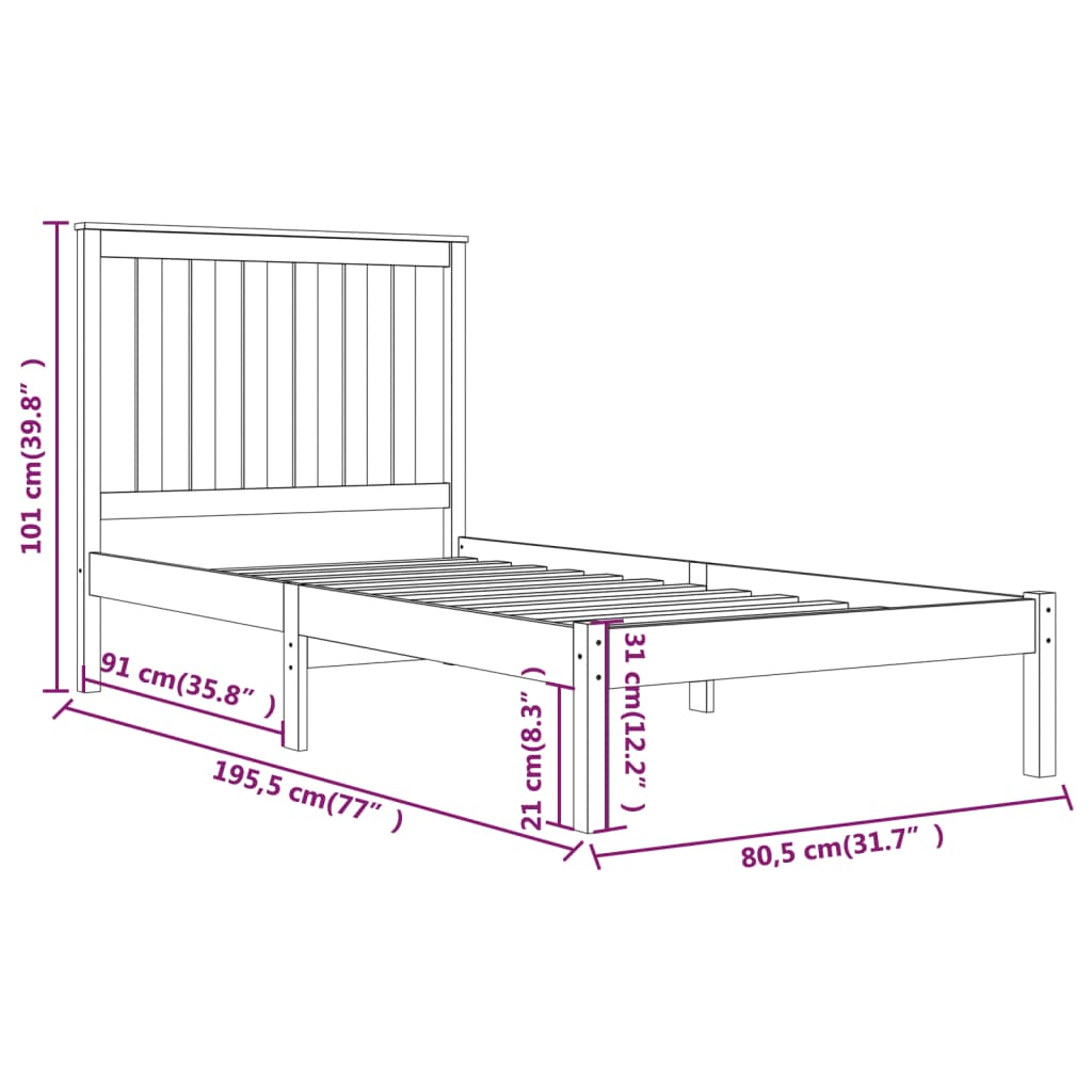Bedframe massief grenenhout zwart 75x190 cm is nu te koop bij PeponiXL, paradijselijk wonen!